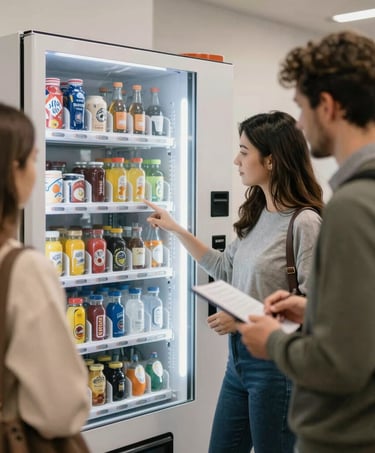 Compact Necta Jazz vending machine installed in a small gym corner, ready for quick refreshment.