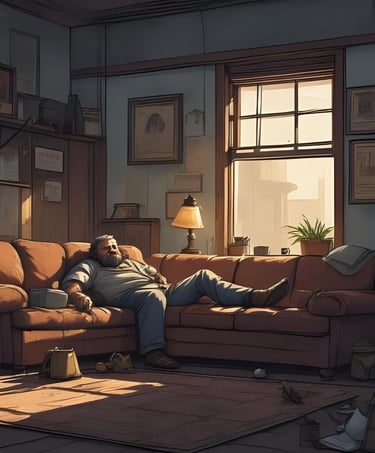 un homme affalé dans son canapé qui attend que tout arrive tout seul