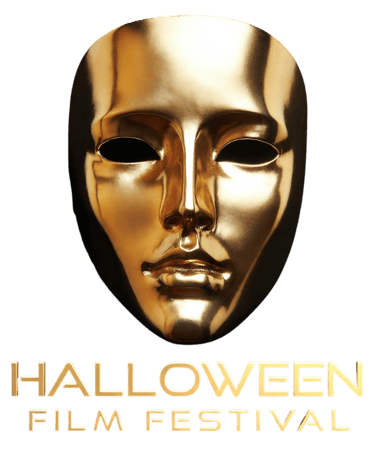 Golden Mask logor for a Halloween Film Festival on a black background.