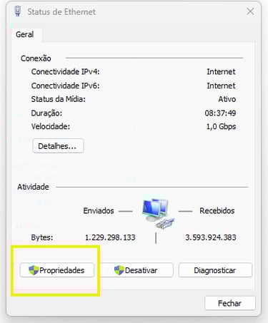 Propriedades do adaptador de rede
