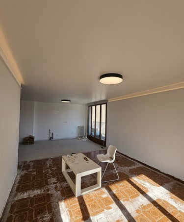 Plafond tendu PVC blanc mat avec plafonnier led et éclairage indirect profilés led à Grenoble (38) 