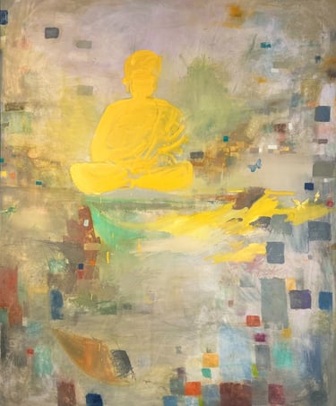 very large original oil painting on linen of Budha
