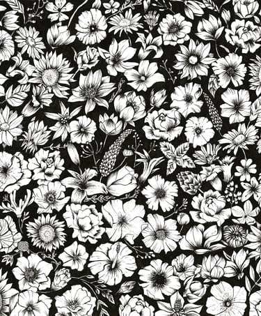 Dessin à l'encre de Chine de fleurs 