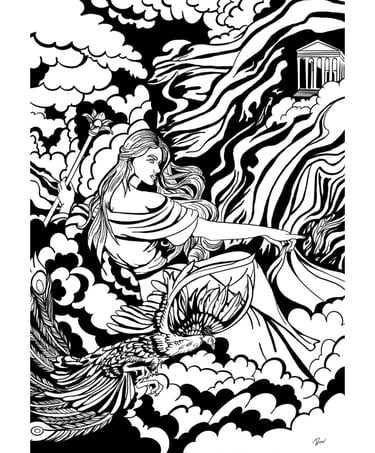 Dessin digital Arthémis en noir et blanc 