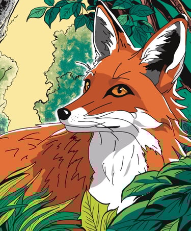 Dessin digital renard en couleurs style bd