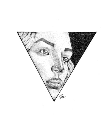 Dessin à l'encre de Chine d'un visage de femme en pointillisme
