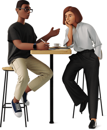a guide app couple man and woman sitting at a table