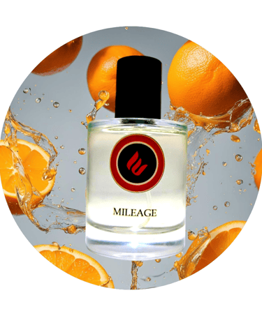 a bottle of milage perfume with oranges and