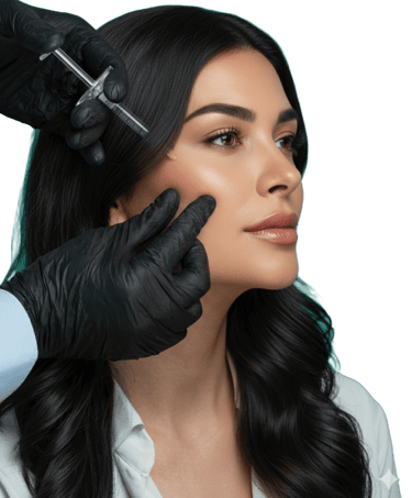 Tratamiento profesional de inyección de relleno facial estético realizado a una mujer de cabello 