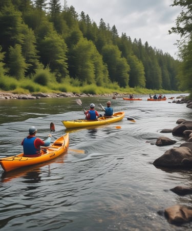 Plaukimas baidarėmis upe