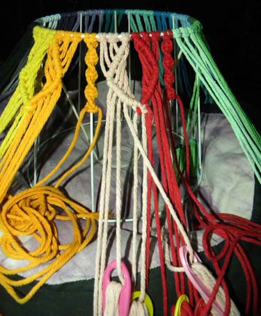 abat-jours macramé luminaires Pause Ô Logis Mayenne Coëvrons sur-mesure