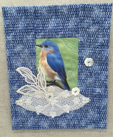 Untitled by Lu Peters. Art quilt using image transfer of digital photo by Brett Peters.