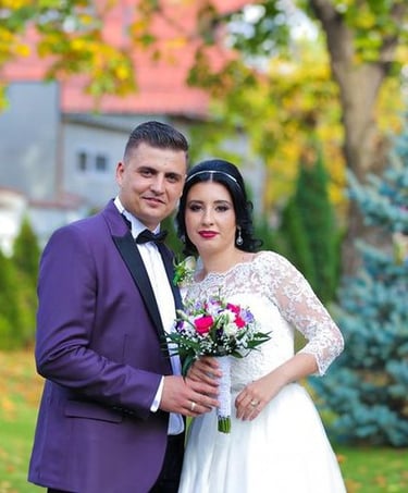 a man and woman in a wedding dress