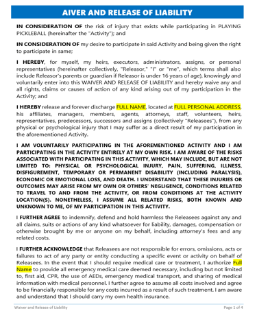 Waiver Release Template