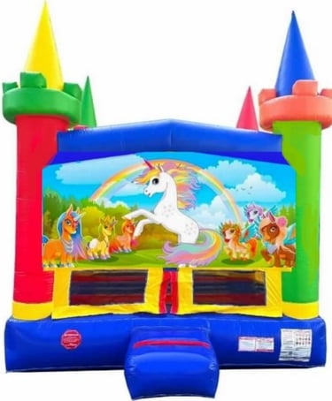 Medium Unicorns & Rainbow Ponies Moonwalk. Bookings 832-216-8423