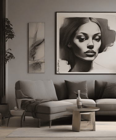 Quadro na parede da sala com decoração moderna e vibrante, adicionando um toque de art contemporânea