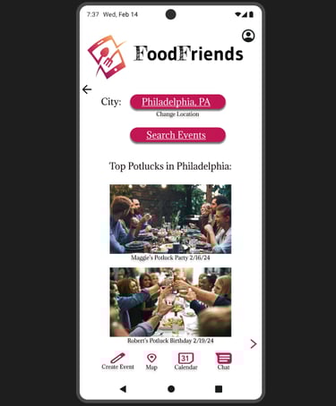 Screenshot of FoodFriends app homepage