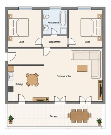 The sketch shows the ground floor plan with the layout of the rooms.