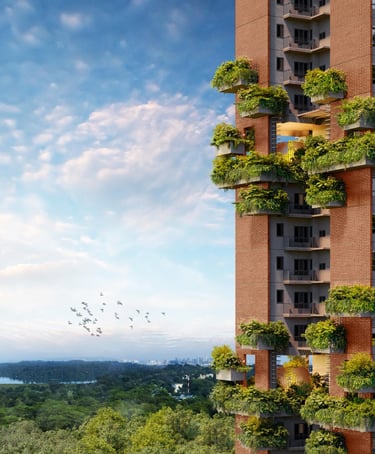 Panoramic architectural view of Springleaf Residence's modern 25-storey residential towers near MRT