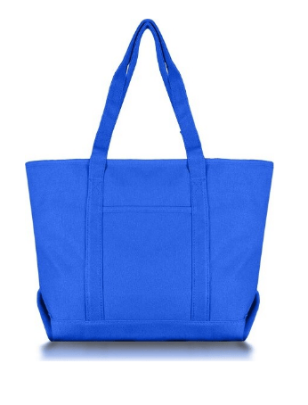 a bright blue tote bag with a large, bright blue tote bag