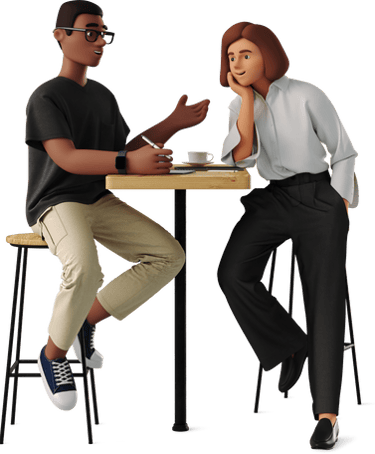 a guide app couple man and woman sitting at a table