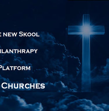 a cross on a cloudy day with the tagline the new skool philanthropy platform for churches