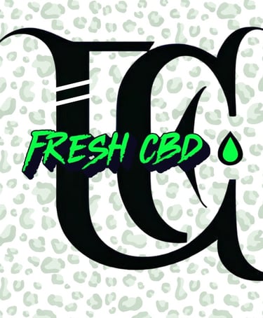 Fresh CBD con tipografía decorativa sobre fondo blanco animal print