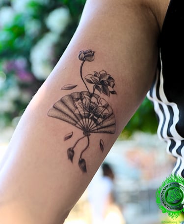 Vietnam Lotus Fan Tattoo by MaxDuong Tattoo Da Nang