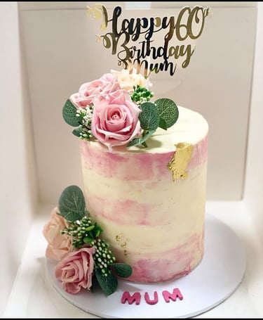 a pink watercolour cake with roses