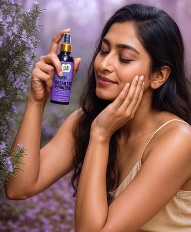 A indian woman experiencing Rosemary hydrosol