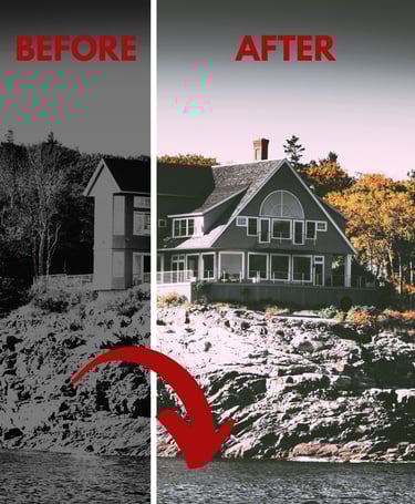 before and after picture of a house