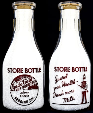 Land O' Gold Milk Bottle, Redding California Milk bottle for sale.