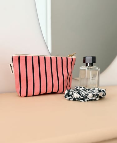 FUNKY PINK TENNIS STRIPES MAKE UP BAG