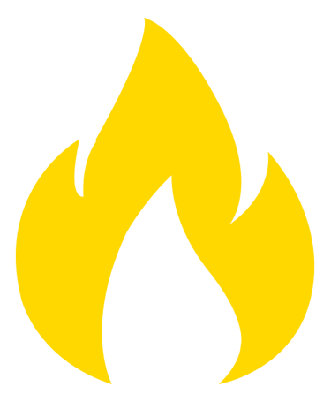 a yellow fire hydrant with a flame in the middle