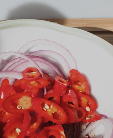 chopped red onion and red chillies