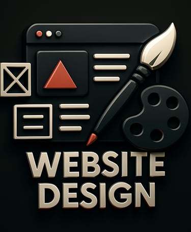 Computer screen with UI layout and paintbrush icon symbolizing creative website design and customiza