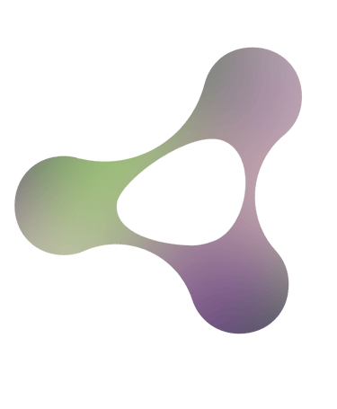 Abstract gradient logo design featuring a green and purple organic amoeba shape.