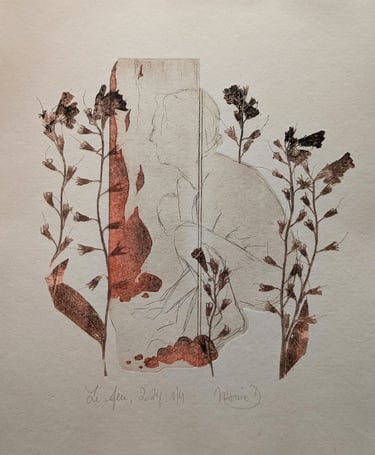 Feu quatre éléments nue gravure tetrapak monotype