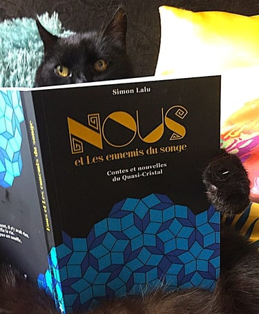 Le chat Poupou lit Nous et les ennemis du Songe -Contes et nouvelles du Quasi-cristal