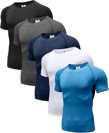Holure Men's (Pack of 1 or 3 or 5) Cool Dry Compression Short/Long Sleeve Sports Baselayer T-Shirts 