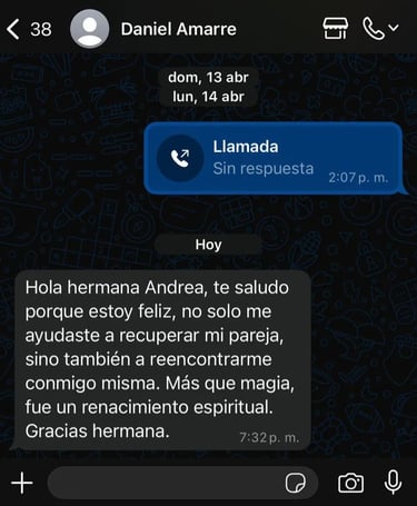 Cliente Daniel compartiendo su experiencia positiva tras un ritual de endulzamiento realizado por la Bruja Samara.