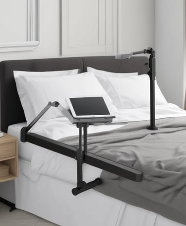 A sleek electronic device with a metallic, iridescent surface standing next to a colorful product packaging box. The device is reflective and appears modern, with branding visible on its body. The background is softly blurred, adding depth to the image.