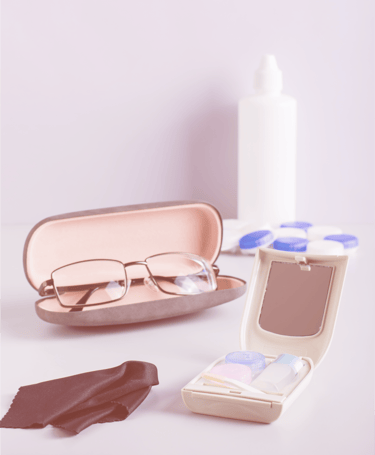 a group of eye care accessories