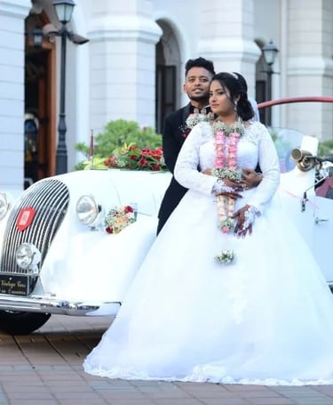 a bride and groom in a wedding dress