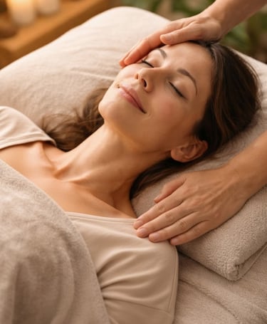 Séance de soin énergétique et micro-massage crânien chez Divine Energy pour libérer le stress et les