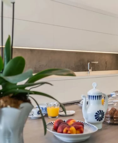 Kitchen counter with breakfast at Villa Serenity