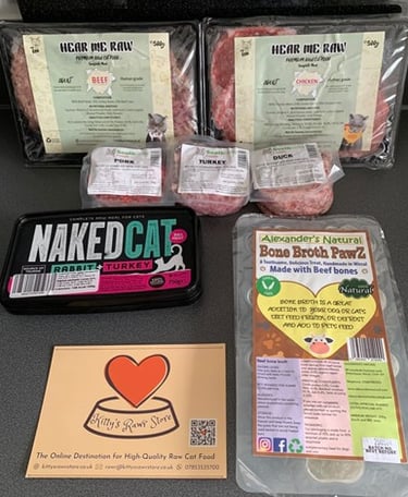 Customer photo of their order from Kitty's Rawr Store featuring raw cat food
