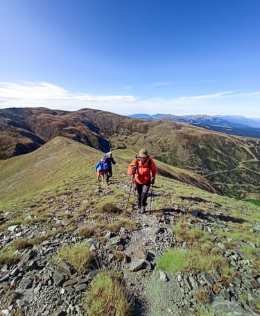 grupo caminando en una excursión de montaña