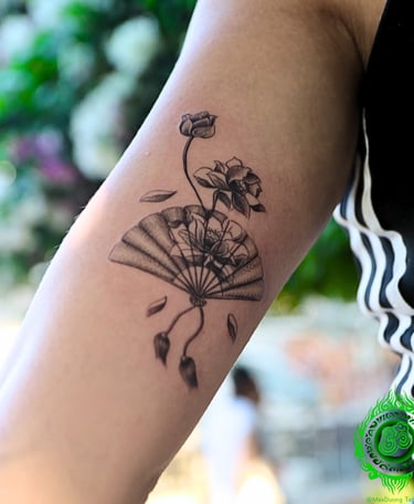Vietnam Lotus Fan Tattoo by MaxDuong Tattoo Da Nang