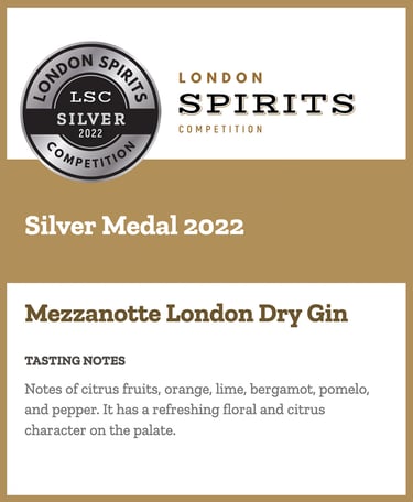 attestato di vittoria della medaglia d'argento alla London Spirits Competition